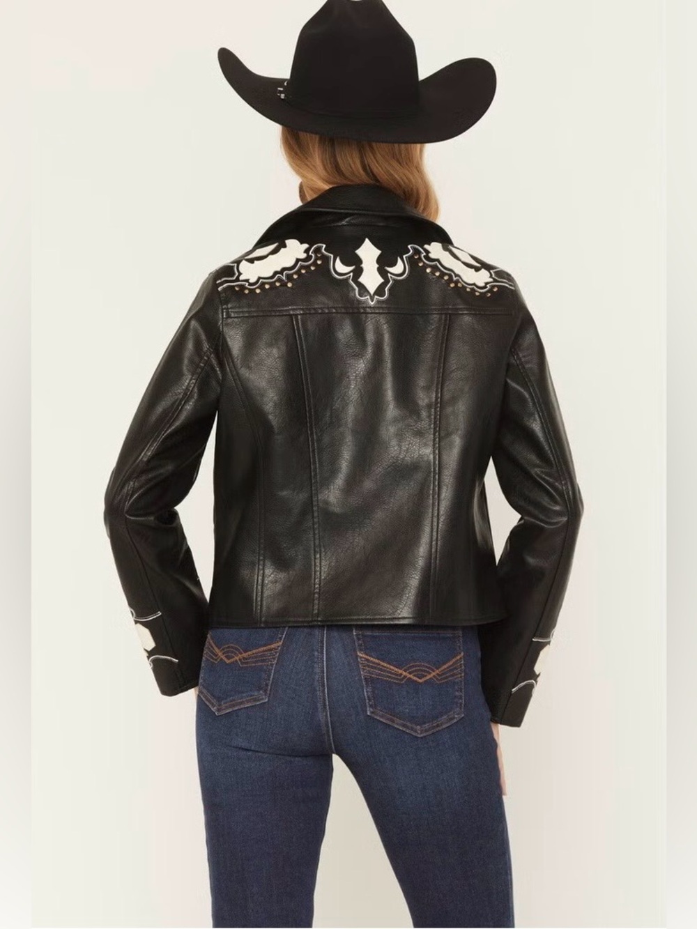 Stoosh Black Embellished Western Faux Leather Jacket - Picture 8 of 11